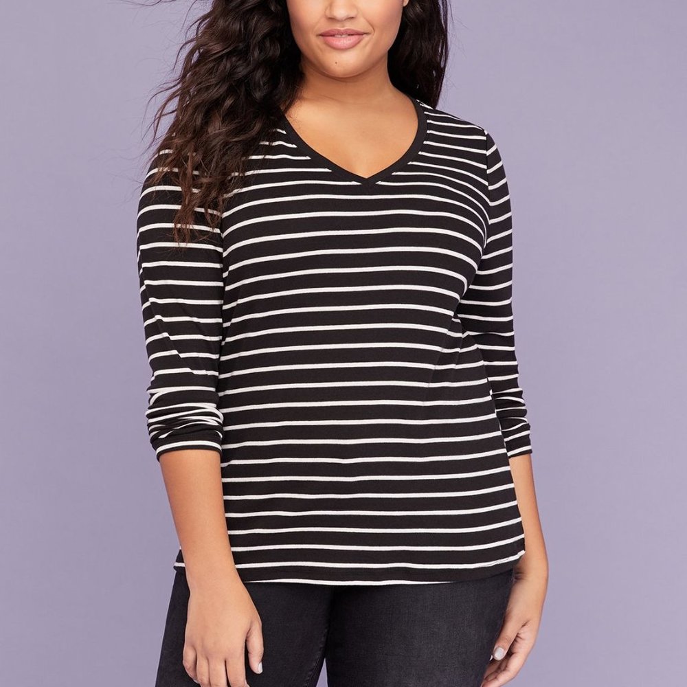 LONG-SLEEVE V-NECK TEE Black white stripes